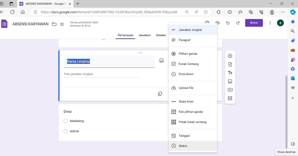 5 google form absensi