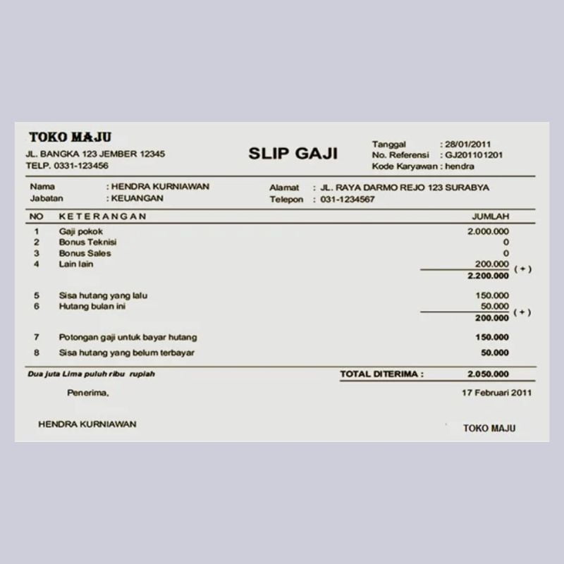 format slip gaji