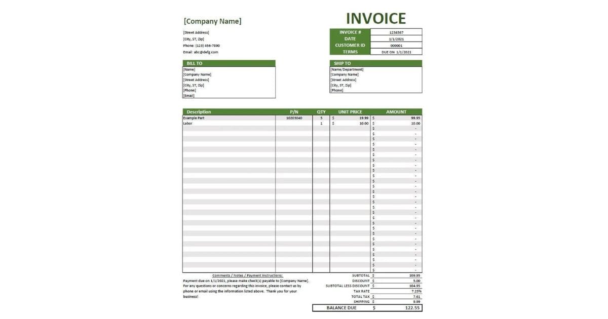 Contoh Invoice Excel