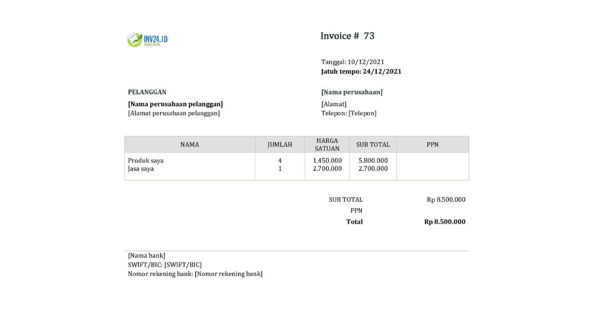 Contoh Invoice Tagihan Jasa