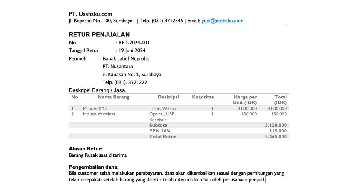Invoice Retur