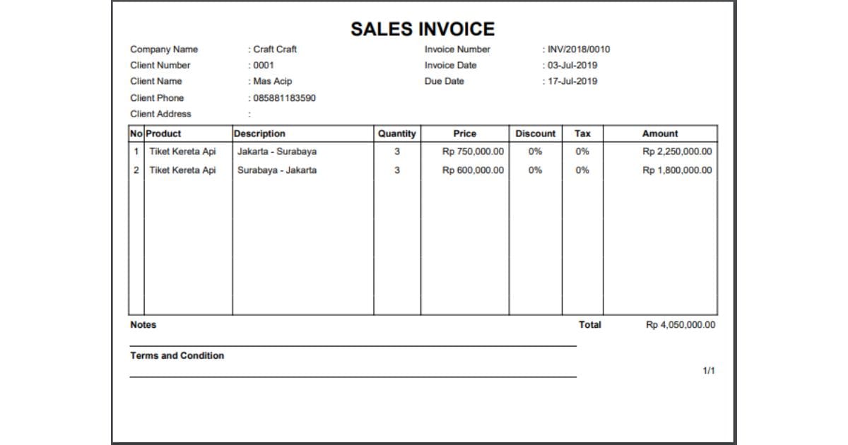 Contoh Invoice Excel