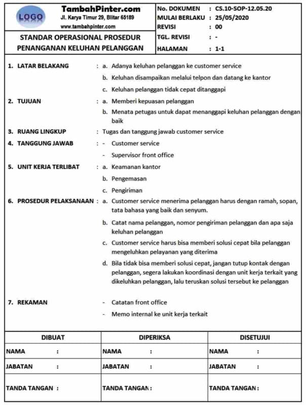 SOP Keluhan Pelanggan
