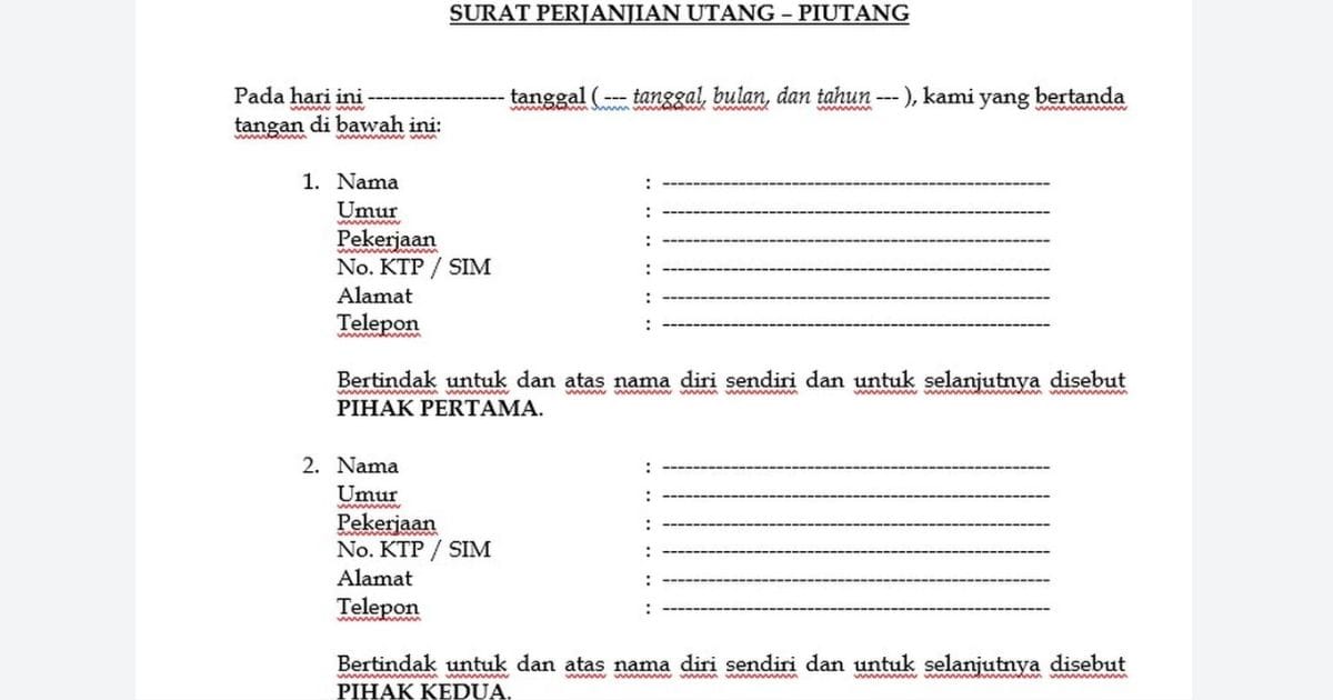 Surat Perjanjian Hutang Piutang