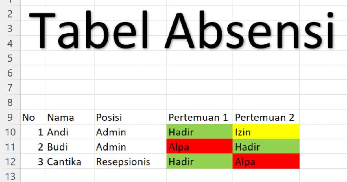 Rumus Absen Excel