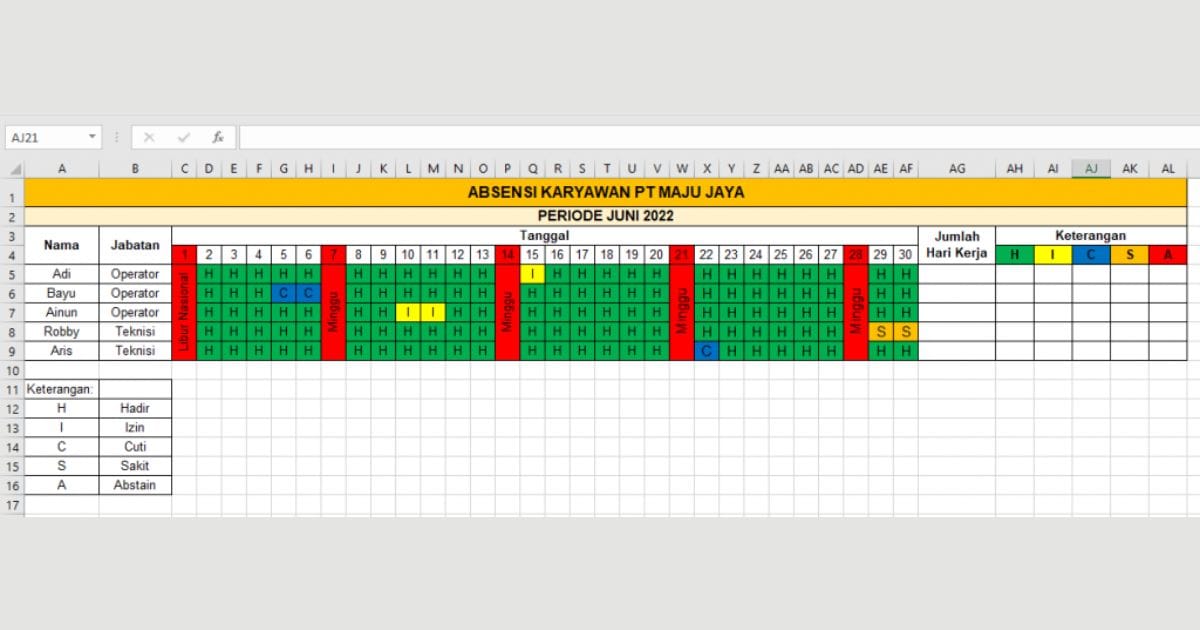 Rumus Absen pakai Excel